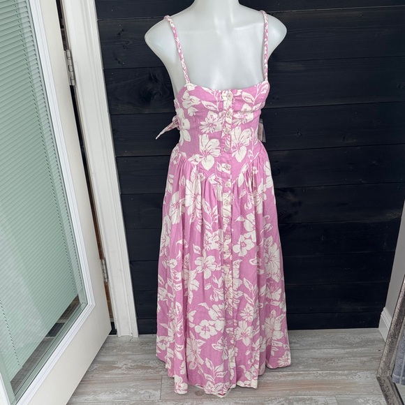NWT Free People The Perfect Sundress Size XS Pink White Floral Linen Maxi Dress - Picture 2 of 8